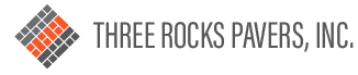 Logo of Three Rocks Pavers, Inc. featuring three gray and one orange stacked rectangles on the left and the company name in uppercase on the right.