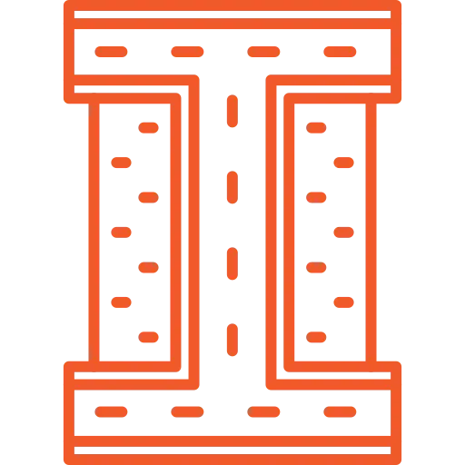 driveway 1 - Three Rocks Pavers, Inc. Orange and black block letter "I" with vertical dotted lines.