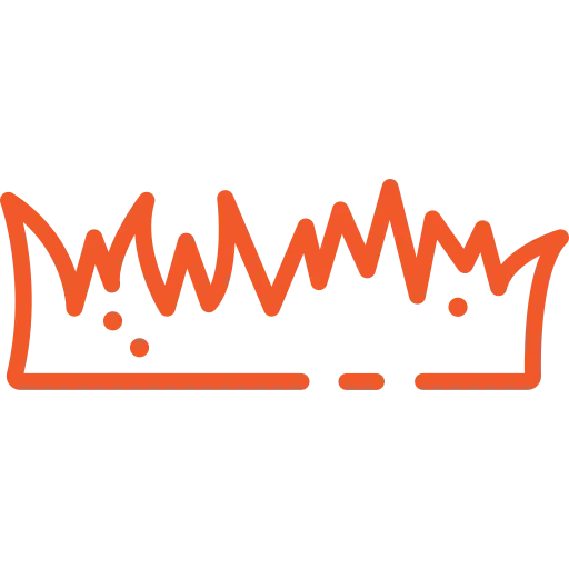grass - Three Rocks Pavers, Inc. An abstract red crown drawing with jagged peaks and three dots in an orange hand-drawn style on a white background.