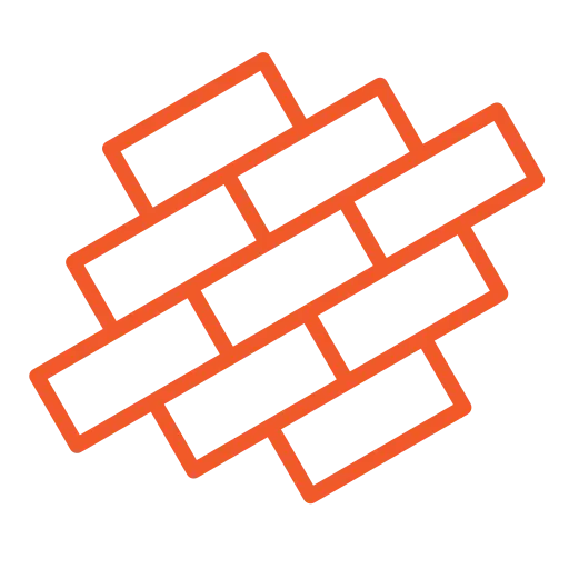 paver - Three Rocks Pavers, Inc. Icon of a brick wall pattern outlined in red, displayed on a black background.